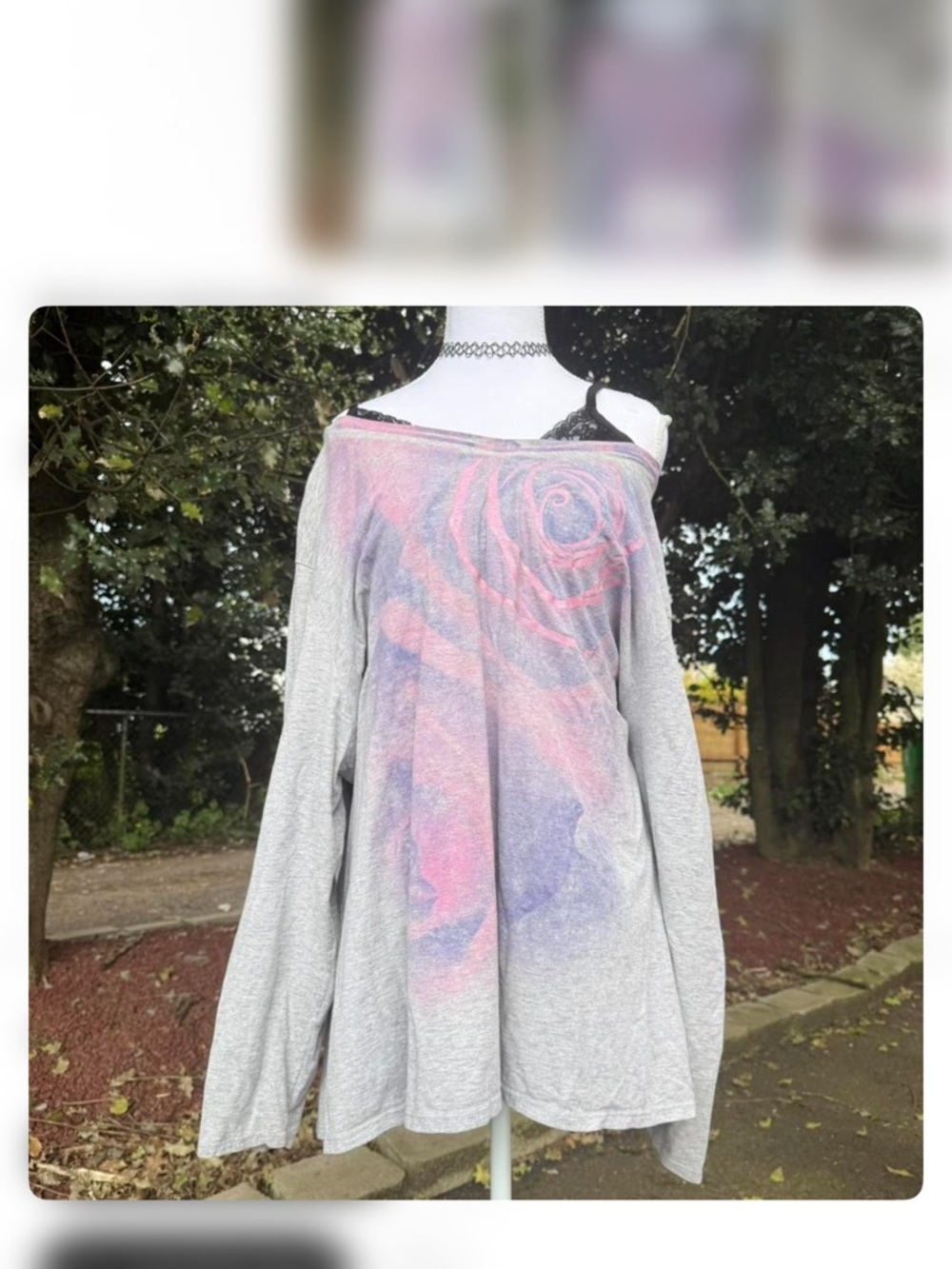 Just My Size Gray Tee with Purple and Pink Accent